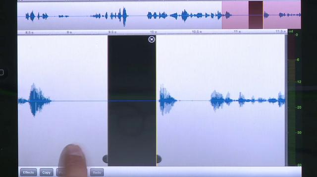 A person is learnin' to record sound on an iPad using the TwistedWave Audio Editor.