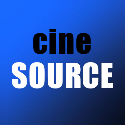 Logo of "cinesource" for filmmaking against a blue background.