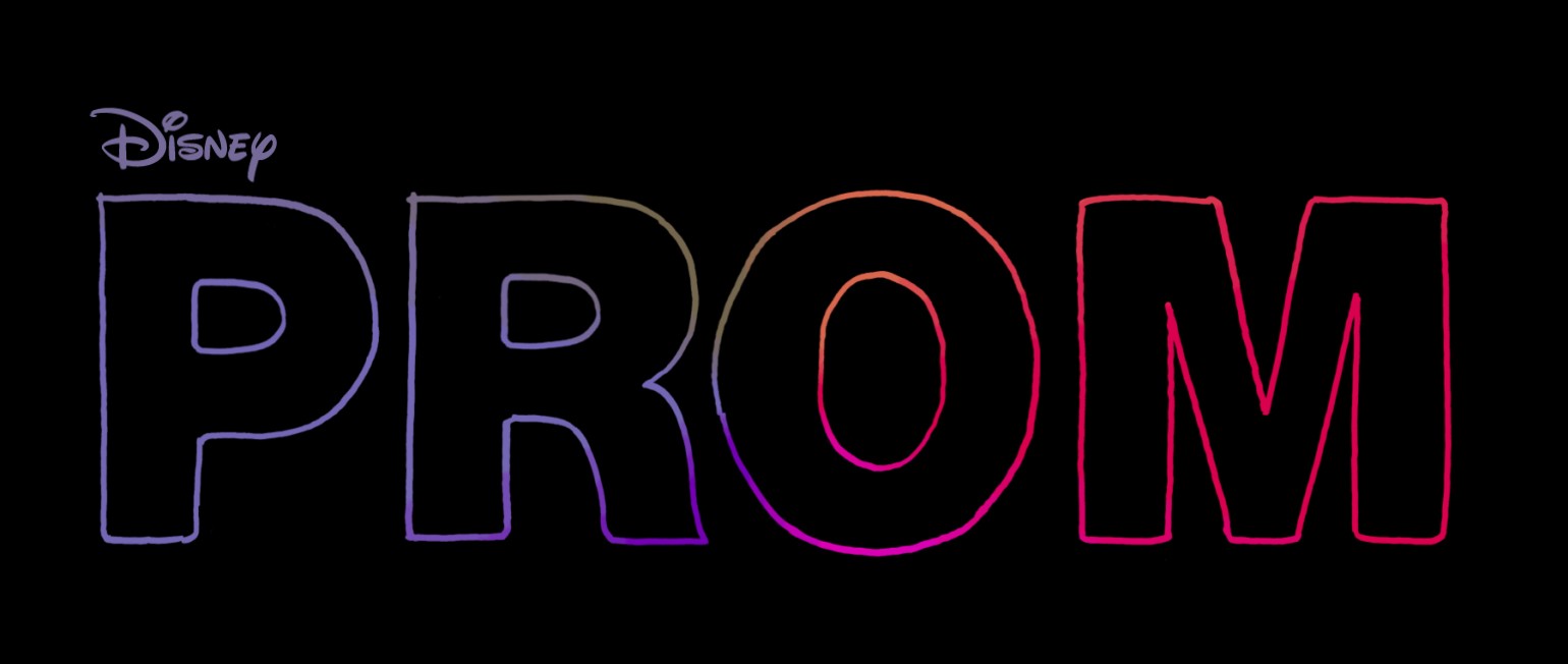 Disney's "Prom" title with neon-outlined letters against a dark background receives a monthly update.