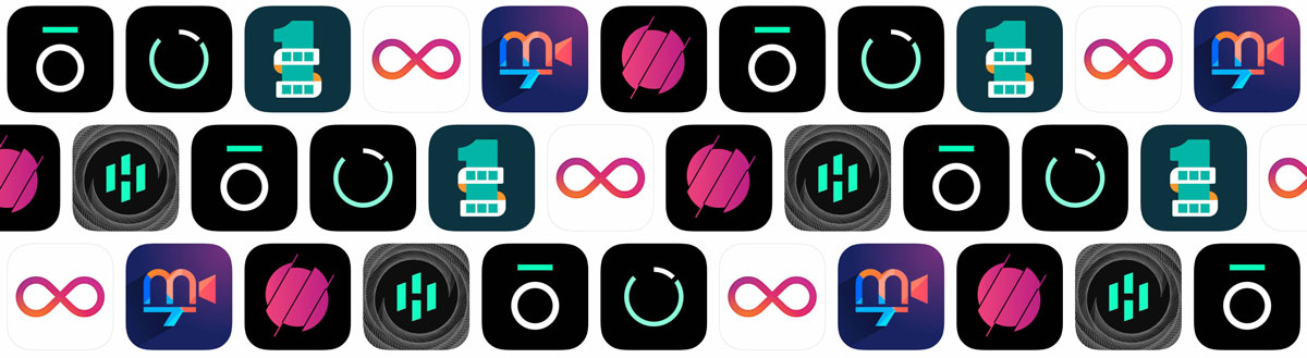 A collection of colorful Apple Watch icons with various designs signifying different functions and apps, including Stories for filmmakers in the App Store.