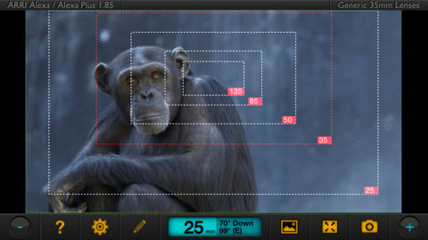 A chimpanzee is sitting in front of a MAJOR, update Director's Viewfinder.