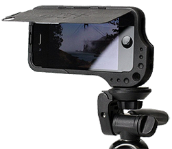 A phone with a tripod mount attached.