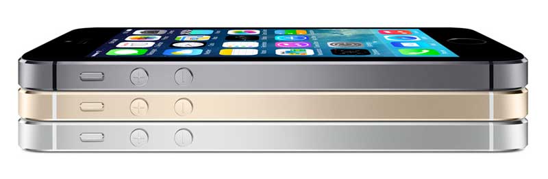 Three stacked smartphones, including an iPhone 5C and iPhone 5S, showcasing different colors.