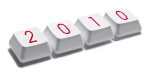 Computer keyboard keys arranged to display the year 2010 for new year apps.