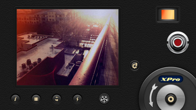 An urban sunset scene viewed through an iPhone interface with retro design elements, emphasizing the joy of sharing.